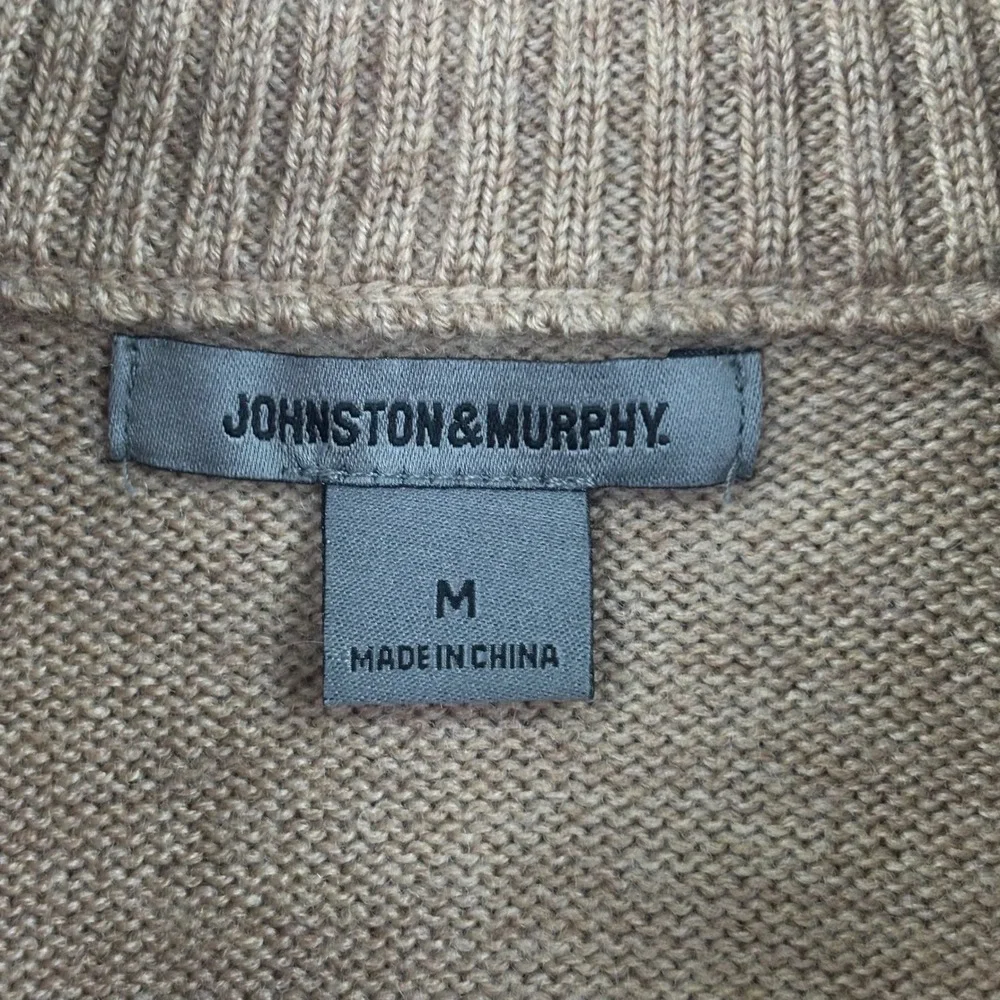 Johnston & Murphy Quarter Zip Sweater Medium Tan‎ Ribbed Pullover Men's